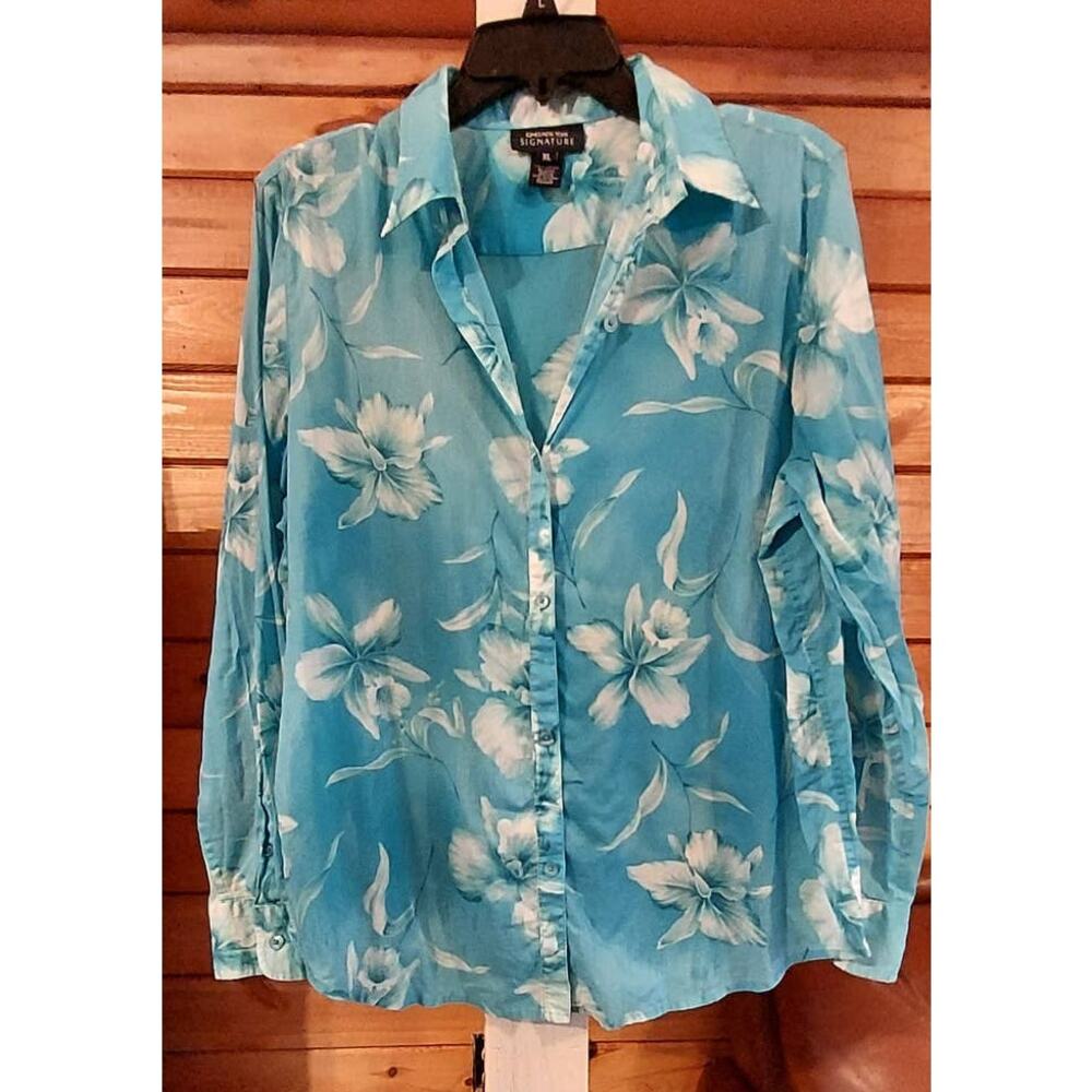Jones New York Signature Button Up Hawaiian Style Xl